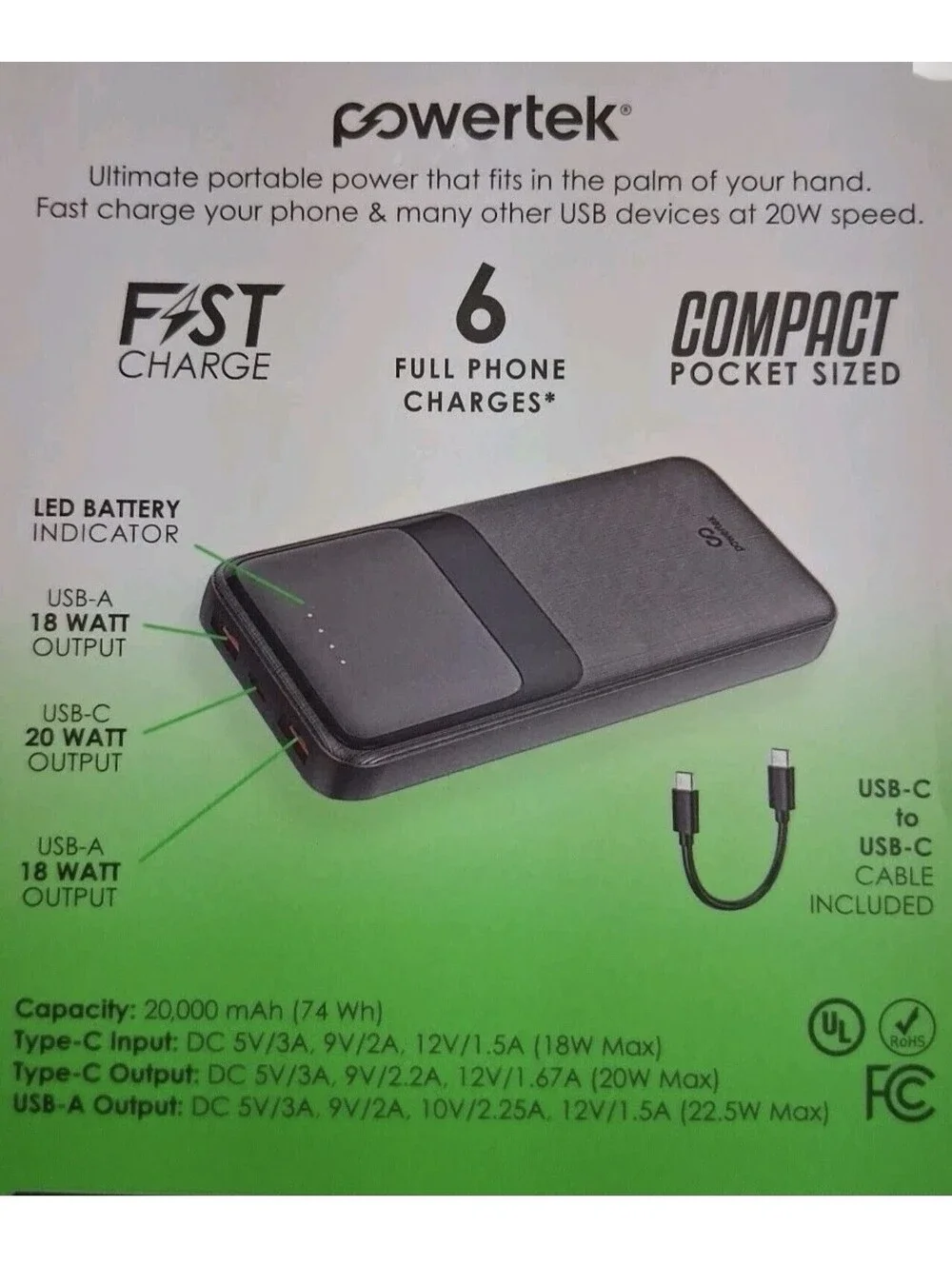 ✔️New Liquipel Powertek 20,000mAh Portable Charger PD Power Bank with USB-C